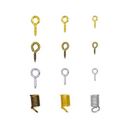 Tutuxio 1200pcs 3 Size Mini Screw Eye Pins, Metal Screw-in Eye Bolts Eyes Hooks Kit, Mini Eye Screw Self-Tapping Hooks for Jewelry Making DIY, Gold Silver Bronze