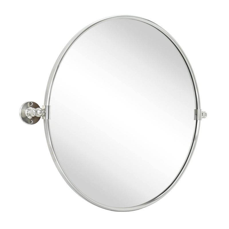Round Pivot Bathroom Mirror Brushed Nickel Circle Metal Framed Tilting