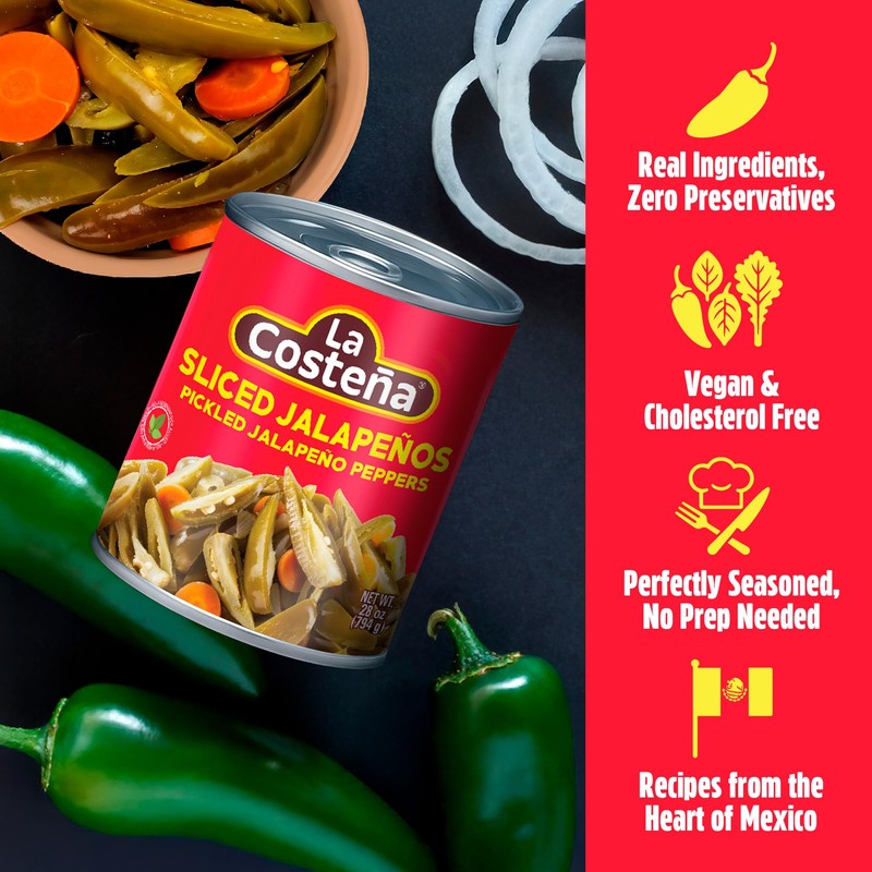 La Costeña Sliced Jalapeno Peppers - Pickled Jalapenos - Jalapeno