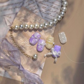 Bow Nail Art Stickers Decals Jelly Nail Art Stickers Silk Nails Art Decals with Design 5D Embossed Self Adhesive White Nails Sticker for Women Girls Kid Manicure Supply DIY Charms Decoration