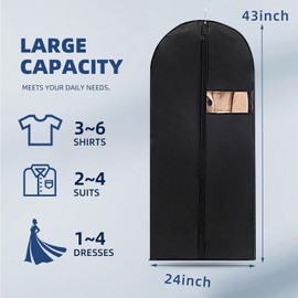 DOTUHAO Garment Bag, 24'' x 55'' Suit Bag, 4 Packs, Dress Bags for Gowns, Garment Bags for Travel, Travel Garment Bag, Garment Bags for Hanging Clothes, Washable Suit Cover for Suits, Coats (Black)