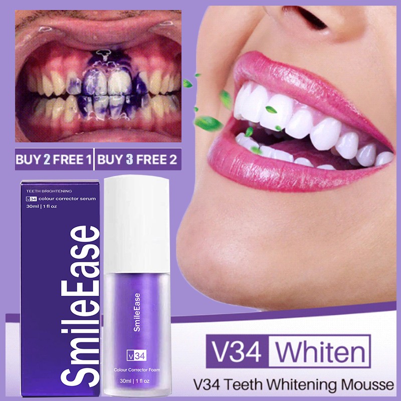 V34 purple toothpaste hismile colour corrector Whitening teeth karang gigi