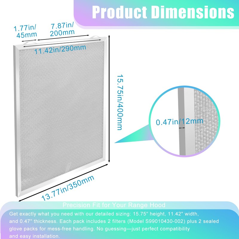 2 Pack,5-Layer Aluminum Filter,S99010430-002 Range Hood Filter 15-3/4" x 13-7/8"