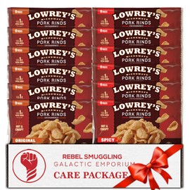 Bacon Curls Microwave Pork Rinds Pork Skins Variety 12 Pack Care Package Gift Basket by Rebel Smuggling Galactic Emporium. Includes 6 Each of 2 Flavors- Original and Hot and Spicy