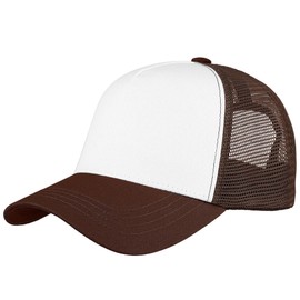 Falari 5-Panel Mesh Baseball Cap, Trucker Hat, Structured Plain Design, Cotton, Adjustable Size, 1pk Brown, One Size