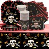 Doyomtoy The Pirate Skull Party Tableware Set, Serve 16 Guests