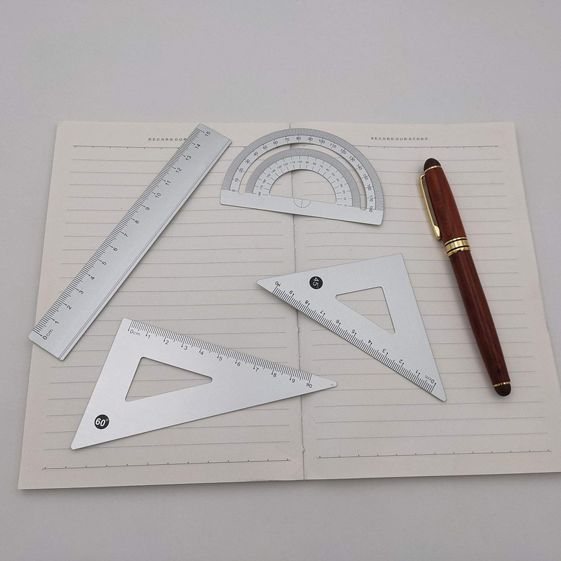 Accod Aluminum Alloy Ruler Set Stainless Steel Scale Ruler Math