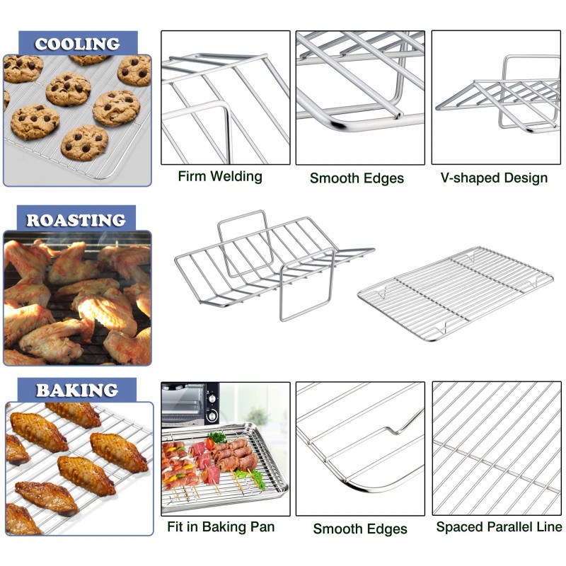 P&P CHEF Stainless Steel Roasting Pan with Rack Set Cooking
