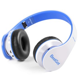 BESTGOT 2024 - Auriculares Bluetooth BT6002 para niños, niños, adultos, para escuela, plegable, durante 18 horas, para PC, teléfono, tabletas, TV (blanco/azul)