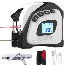 Telémetro láser, Medidor Láser Silenciosa 40M y Cinta Métrica 5M, USB Recargable y Pantalla LCD con 50 Datos Almacenados, Puede Medir Pitagórico, Distancia, Área y Volumen, Impermeable IP54