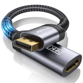 JSAUX Adaptador Displayport A Hdmi 4K, [Cubierta De Aluminio Trenzado De Nailon] (2K 60 Hz, 1080P 120 Hz) Convertidor Dp A Hdmi Macho A Hembra Compatible Con Hp, Thinkpad, Amd, Nvidia, Escritorio Y Más. 4K