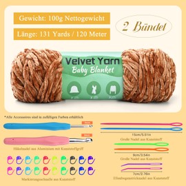 Velvet Dolphin Wool, 200g Velvet Dolphin Wool, Blanket Yarn for Crochet, Weaving, Craft Yarn with 2 Crochet Hooks and Large Plastic Needle