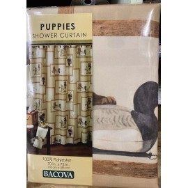 Bacova Retrieiver Puppy Dog Fabric Shower Curtain Playful Pups Polyester Brown New