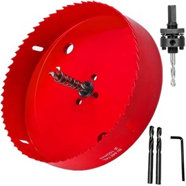 6-3/8 Inch Hole Saw with Heavy Duty Arbor for Can Light Recessed Light, 1-1/2 Inch Cutting Depth HSS Bi-Metal Hole Cutter, Smoothly Cutting in Wood, Plastic, Drywall and Metal Sheet (6-3/8 Inch)