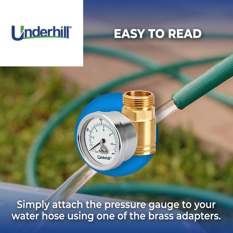 Underhill Water Pressure Gauge for Garden, RV Hose End, Irrigation
