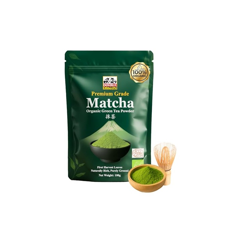 Double Dragon Organic Matcha Green Tea Powder - Premium Ceremonial