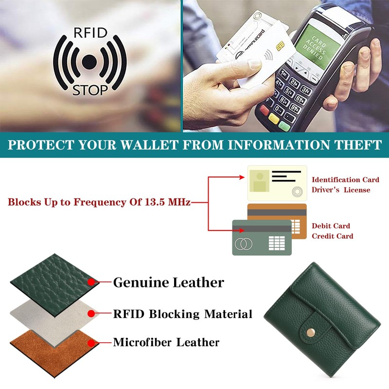 GOIACII Women's Credit Card Holder RFID Blocking Genuine Leather Dark