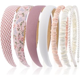 7 Pcs Diadema Rosa para Mujer,Bandas de Moda para la Cabeza para Mujer,Elegante Diadema Antideslizante,Accesorio para el Cabello Lindo y Divertido,Set de Diademas Kawaii Multiestilo,Rosa