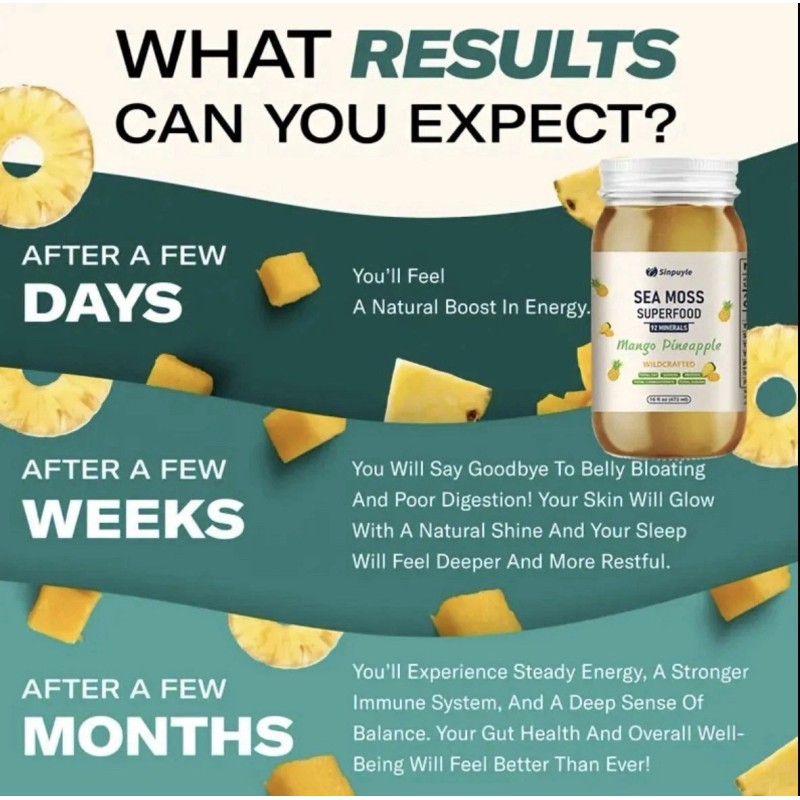 Sea Moss Gel Pineapple Mango Sea Moss Superfood 92 Minerals