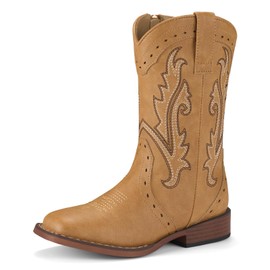 Rollda Girls Cowgirl Boots Kids Cowboy Boots Square Toe Girls Western Boots for Toddler/Little Kid/Big Kid