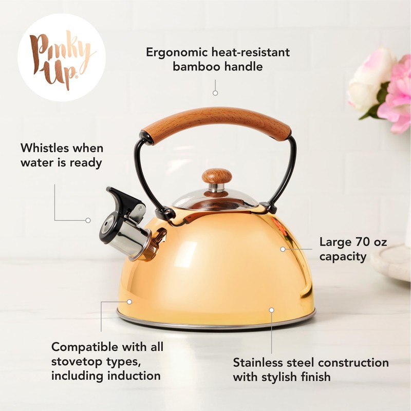 Pinky Up Hadley Stainless Steel Tea Kettle for Stovetop, Whistling