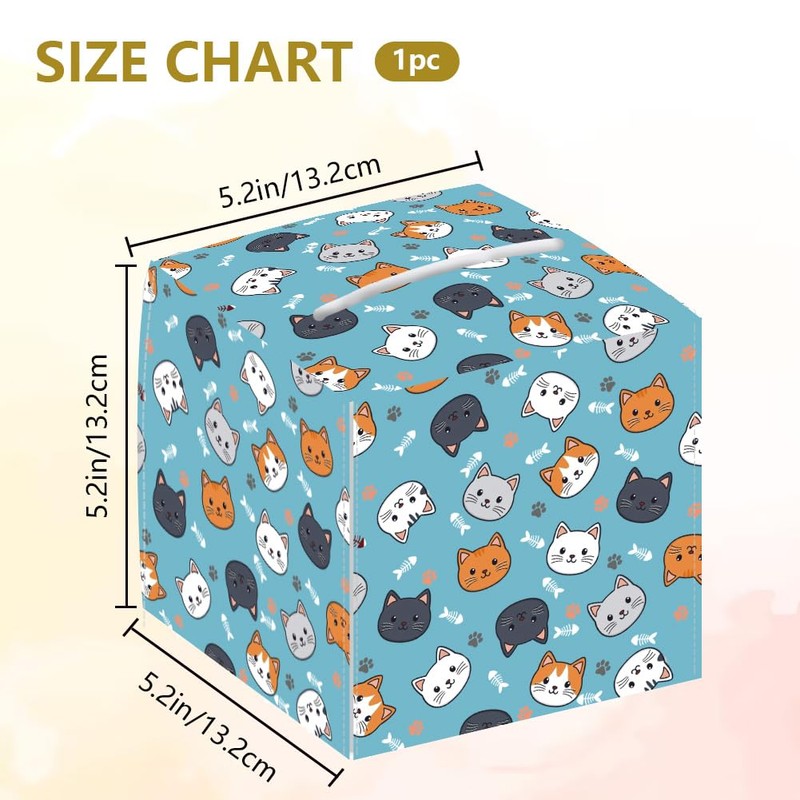 DELORIGIN Cat Face Tissue Box Holder, Square Tissue Box Cover