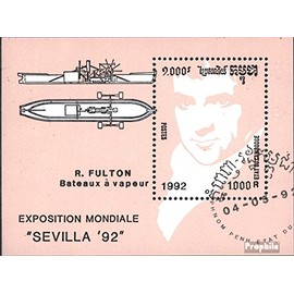 Cambodia block191 (complete.issue.) fine used/cancelled 1992 world exhibition 92, Famous Inventor (Stamps for collectors) Seafaring/ships