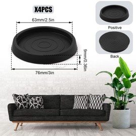 4PCS Furniture Caster Cups, 2.5inch Round Furniture Coasters Rubber Furniture Feet Chair Leg Caps Non-Slip Furniture Pads Floor Protectors for Bed Cabinet Sofa Chair Table Piano (Black)