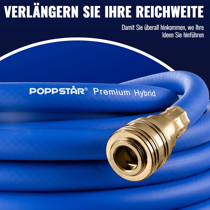 Poppstar Compressed Air Hose 5 m (Hybrid PVC with Fabric,