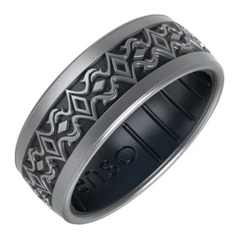 Enso Rings Lord of the Rings Silicone Ring - Comfortable and Flexible Design - 6.6mm Wide, 1.75mm Thick - White Rider - Silver/Black Pearl - Size 11