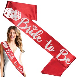 Vegas Bride Accessories - Silver & Rhinestone Heart Dice Silver Diamond Bride to Be Red BRIDAL GRADE SATIN Sash - Lucky In Love Bachelorette Decorations - Sash(Dice DiB2B) Slv/Red
