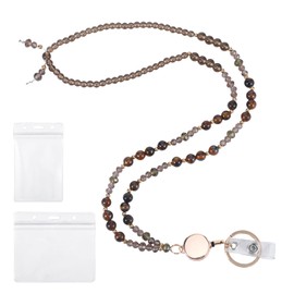 Retractable Lanyards for ID Badges,Natural Stone Crystal Teacher Lanyard for Women,Lanyards for Keys,Breakaway Cute Lanyard for Cruise,School,Office (Brown)