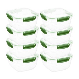 Superio Plastic Food Storage Containers, Airtight Lids, 13 oz., Green, 8 pack