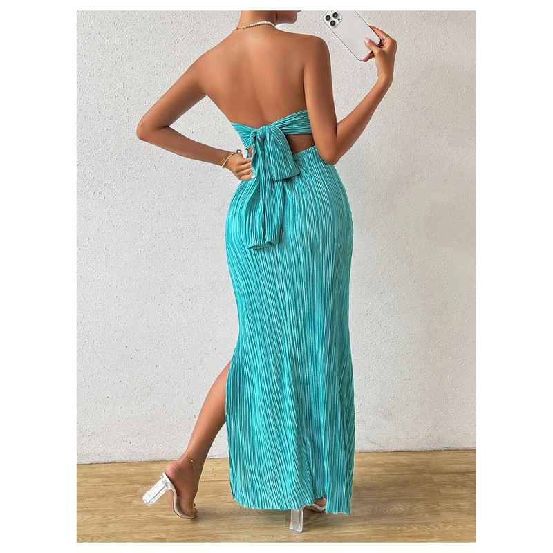 Milumia Women's Twist Front Strapless Bodycon Dress Summer Split Thigh