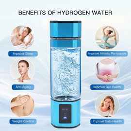 Ausla Wasserstoff Wasserflasche, 5V 300ml 5000PPB 2 Modi Wiederaufladbarer Hydrogen Water Bottle, Glas-Wasserstoff Wassergenerator, 5/10Min schnelle Elektrolyse für Reisen, Sport (BLUE)