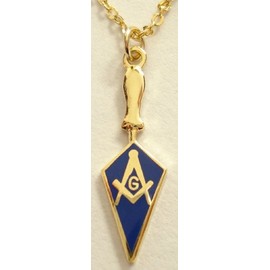 Trowel with Square & Compass Masonic Necklace - [Gold & Blue][1'' Tall]