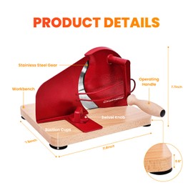 Gleissenweiss Stainless Steel Bread Slicer – Adjustable Manual Sourdough Bread Cutter with Hand Crank & Precise Thickness Control – Classic Homemade Bread Slicer for Kitchen & Bakery (Red)