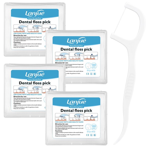 lanjue 400 Count Dental Floss Picks, Travel Dental Flossers with