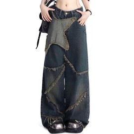 YINGWIN Star Jeans Women's Y2k Baggy Jeans Women's Aesthetic Stuff 90s Outfit, blue, XL