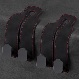 WELKSEZYWOD Purse Holder for Car, 2 Pack Purse Hook for Car, Car Seat Hooks for Headrest, Leather Headrest Hooks for Hanging Handbags, Coats, Umbrellas and Grocery Bags, Black