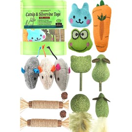12 Pack Catnip Toys for Cats, Silvervine Sticks, Catnip Balls, Cat Nip Mice, Kicker Toys, Silver Vine Organic Chew Toys, Kitten Teething Toy,Interactive Enrichment (Green)