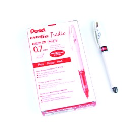 Pentel Energel Tradio Medium Tip Red Ink Roller Ball Pen - White (Pack of 12)