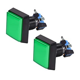 uxcell Game Push Button 50x50 Square 12V LED Illuminated Push Button Switch with Micro switch for Arcade Video Games Green 2pcs