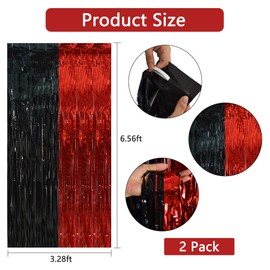 BEISHIDA 2Pcs Red Black Door Streamer Casino Backdrop Foil Fringe Tinsel Casino Horry Party Curtains Backdrops for Casino Party Horry Party Hallowen Decoration (3.28 ft x 6.56 ft)