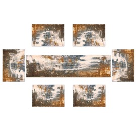 TQFZP Rust Table Runner and Place Mats Set of 6 Abstract Blue and Brown Metal Steel Iron Rusty Stain Linen Dining Mat Sets Washable Vintage Splash Messy for Home Table Decorations 70 Inches Long