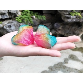 4 Fluorite raw Stones, Three-Color (red, Yellow, Blue) Crystal Stones, Suitable for DIY Creation, Jewelry Making, Fountains, Tumbling, Meditation and Home Decoration, etc.