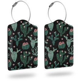 2 Pack Luggage Tags for Suitcases,Pink Cactus Luggage Tag,Leather Stainless Steel Loop Label Tag for Women Men Girls Travel Bag Suitcase