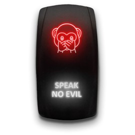 Speak NO Evil - Red/White - Laser Etched Toggle Switch 5-PIN MAintained Switch Waterproof Black Shell/ON-Off DPST Illuminated Rocker Switch for Auto Truck Boat Marine - 20A 12V/10A 24V