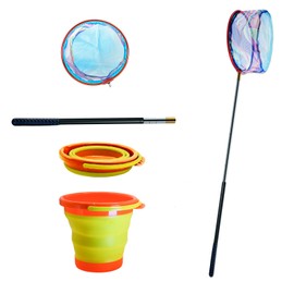 Kids Fishing Nets with Bucket - Telescoping Handle Retractable Landing Net Lightweight Aluminum Pole for Catch and Release Frog, Minnow, Butterfly, Crab, Beach and Creek Outdoor