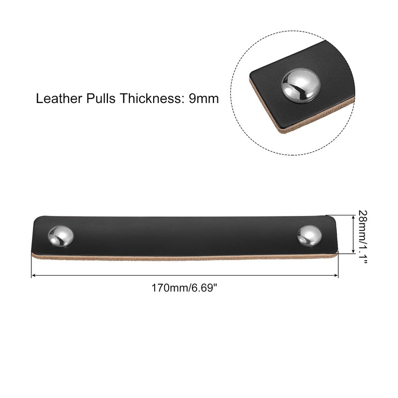 sourcing map Leather Drawer Pulls, 6.7" 2Pcs Leather Furniture Handle